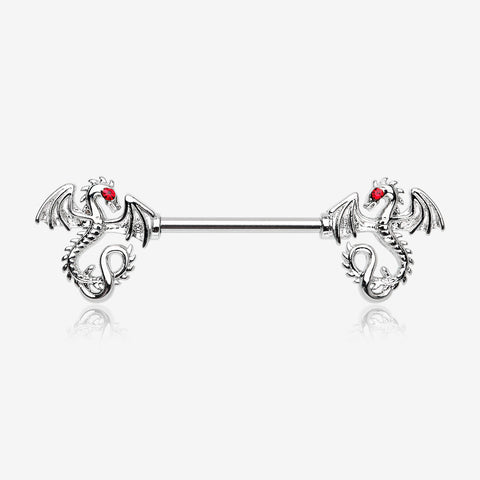 A Pair of Jeweled Eye Dragon Sparkle Nipple Barbell-Red