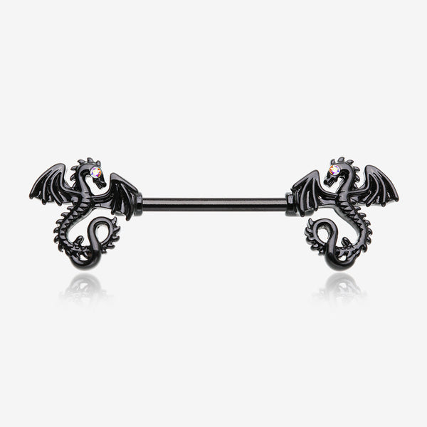 A Pair of Blackline Jeweled Eye Dragon Sparkle Nipple Barbell-Aurora Borealis