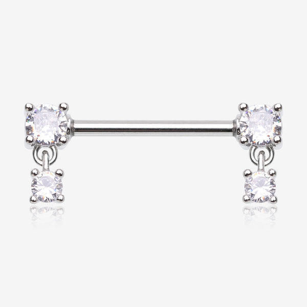 A Pair of Brilliant Sparkle Gem Dangle Nipple Barbell-Clear Gem