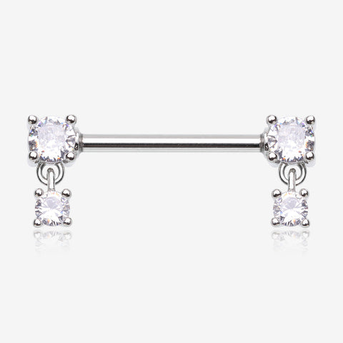 A Pair of Brilliant Sparkle Gem Dangle Nipple Barbell-Clear Gem