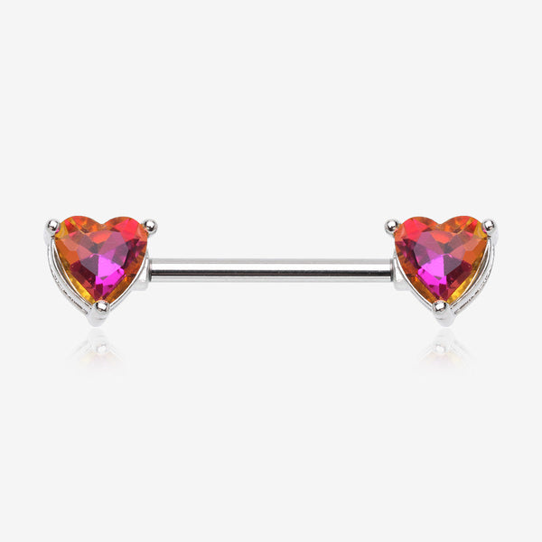 A Pair of Iridescent Heart Sparkle Nipple Barbell-Light Rainbow