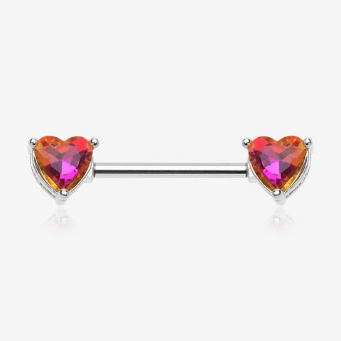 A Pair of Iridescent Heart Sparkle Nipple Barbell-Light Rainbow