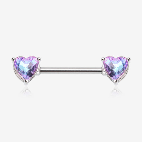 A Pair of Iridescent Heart Sparkle Nipple Barbell-Vitrail Light