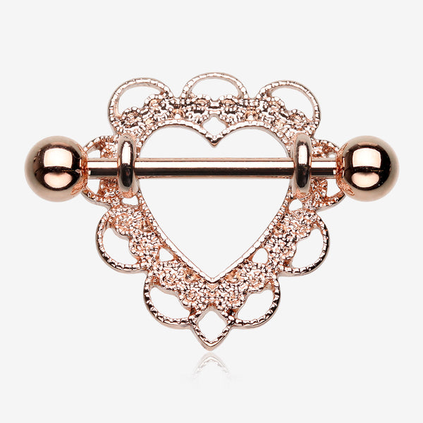 Rose Gold Heart Filigree Nipple Shield Ring-Rose Gold