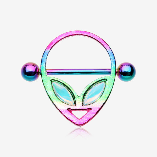 A Pair of Rainbow Iridescent Retro Alien Nipple Shield-Rainbow