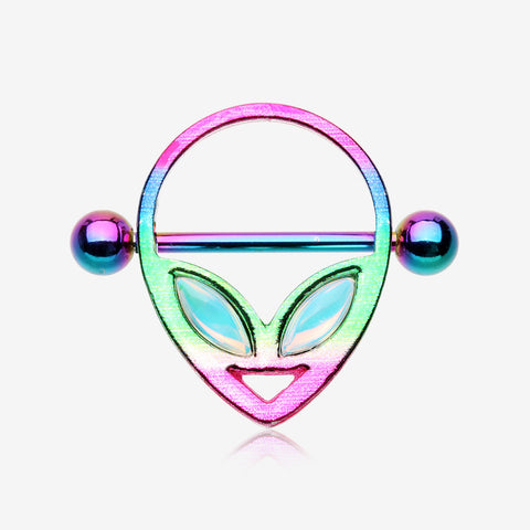 A Pair of Rainbow Iridescent Retro Alien Nipple Shield-Rainbow