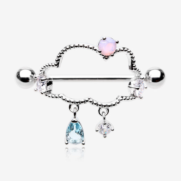 A Pair of Adorable Cloud Rainy Sparkles Dangle Nipple Shield-Clear Gem/Rose Water Opal/Aqua