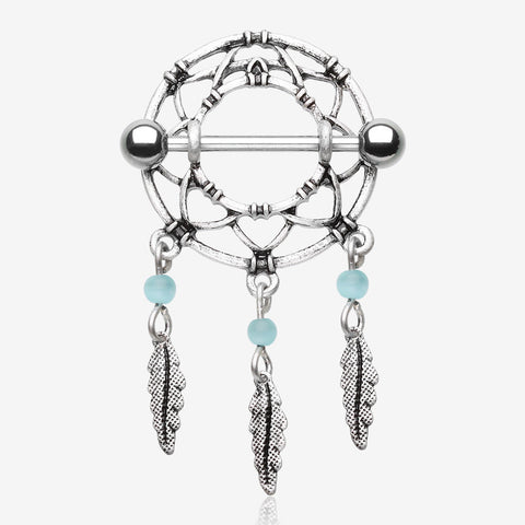 Classic Dreamcatcher Feather Nipple Shield Ring-Blue/Aqua