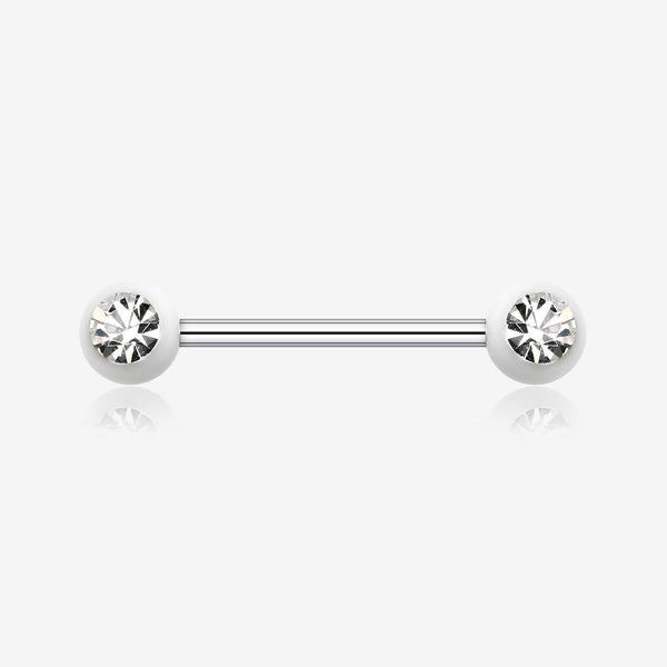 A Pair of Acrylic Gem Ball Nipple Barbell Ring-White/Clear