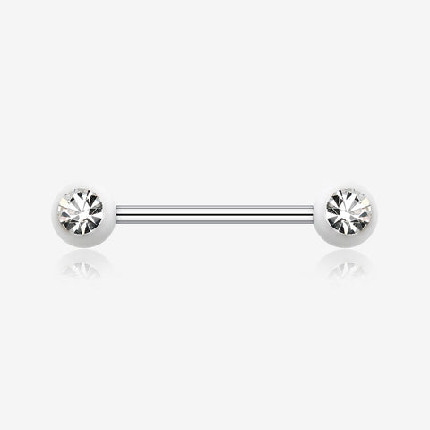 A Pair of Acrylic Gem Ball Nipple Barbell Ring-White/Clear