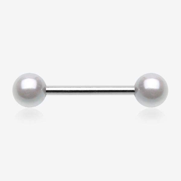 A Pair of Luster Pearlescent Ball Ends Nipple Barbell-White