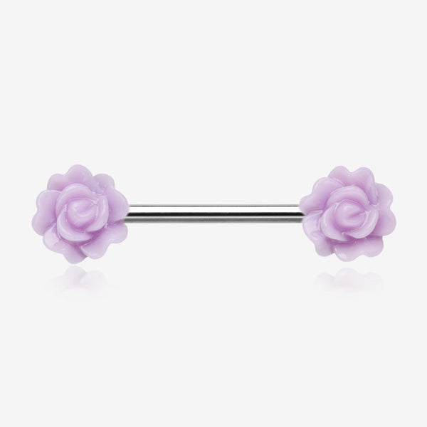 A Pair of Acrylic Rose Blossom Nipple Barbell Ring-Light Purple