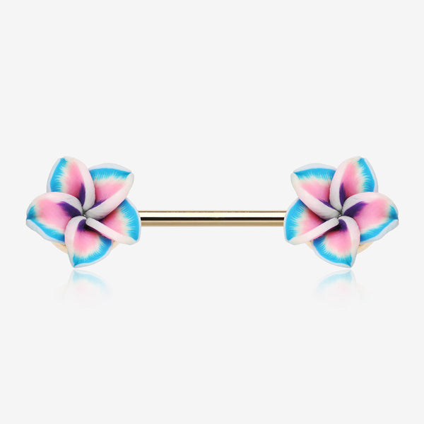 A Pair of Hawaiian Plumeria Handmade Clay Flower Nipple Barbell