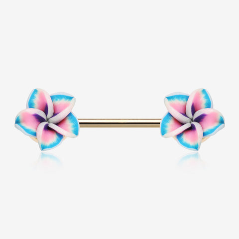 A Pair of Hawaiian Plumeria Handmade Clay Flower Nipple Barbell