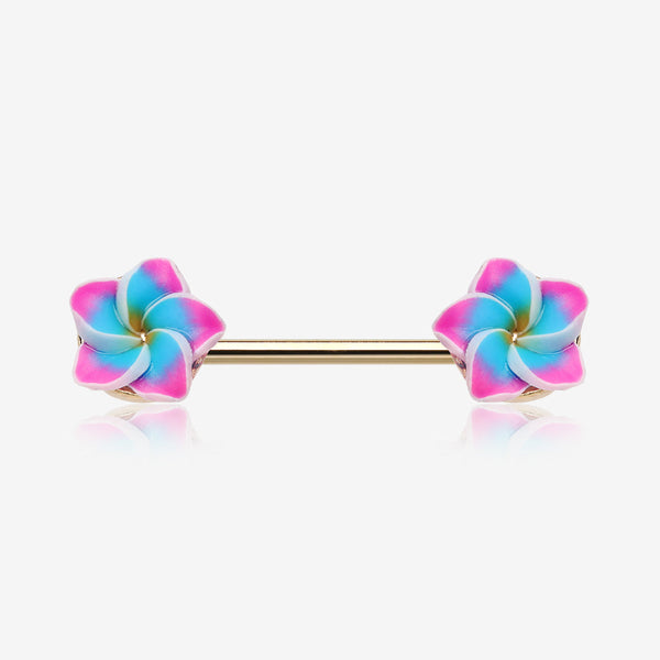 A Pair of Candy Plumeria Handmade Clay Flower Nipple Barbell