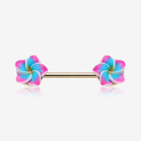 A Pair of Candy Plumeria Handmade Clay Flower Nipple Barbell