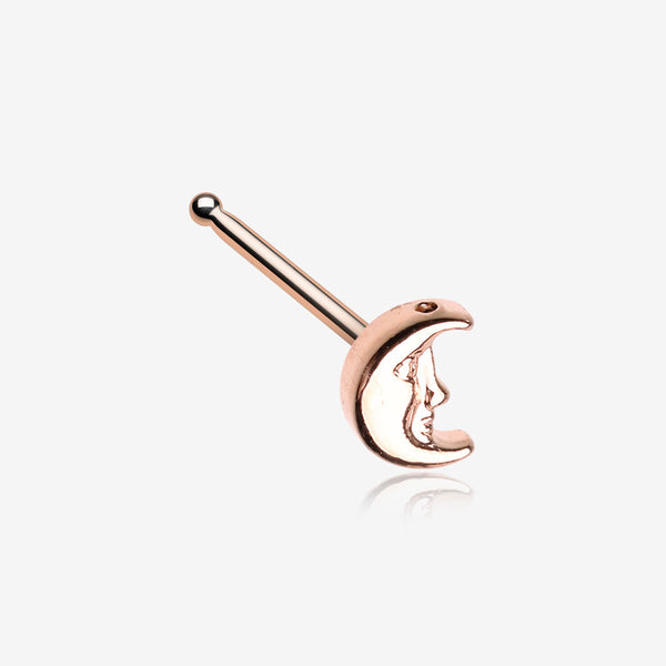 Rose Gold Mystic Crescent Moon Face Nose Stud Ring