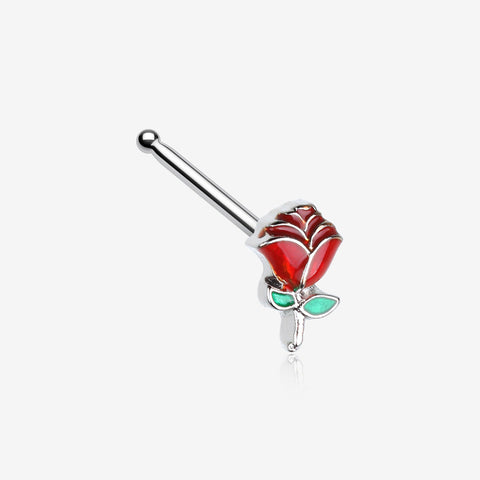 Vintage Enchanted Stem of Rose Nose Stud Ring-Red/Green