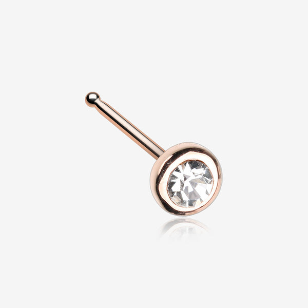 Rose Gold Sparkle Bezel Gem Nose Stud Ring-Clear Gem