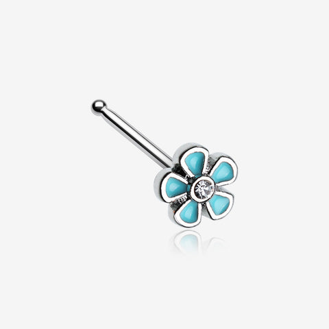 Adorable Plumbago Flower Sparkle Nose Stud Ring-Clear Gem