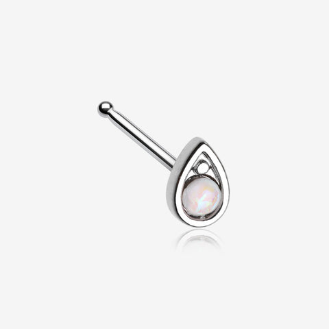 Opalescent Teardrop Sparkle Nose Stud Ring-White