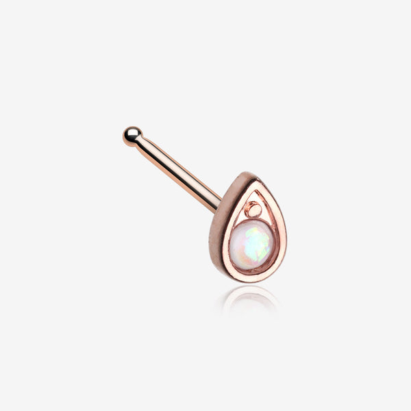 Rose Gold Opalescent Teardrop Sparkle Nose Stud Ring-White