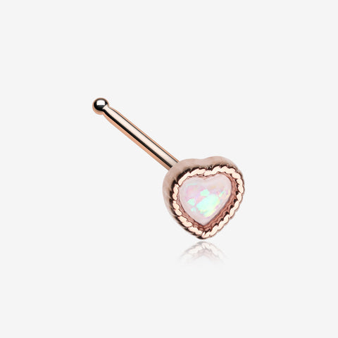 Rose Gold Opalescent Sparkle Heart Nose Stud Ring-White