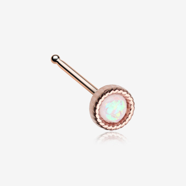 Rose Gold Opalescent Sparkle Circle Nose Stud Ring-White