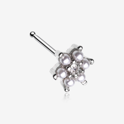 Pearlescent Spring Flower Sparkle Nose Stud Ring-Clear Gem/White