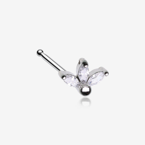 Lotus Marquise Flower Sparkle Multi-Gem Nose Stud Ring-Clear Gem