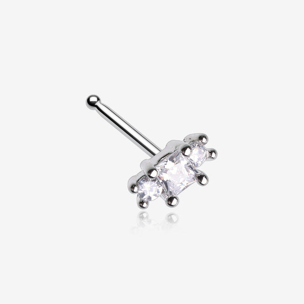 Triple Tiered Sparkle Multi-Gem Nose Stud Ring-Clear Gem