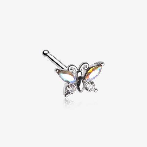 Butterfly Aurora Sparkle Nose Stud Ring-Aurora Borealis/Clear Gem