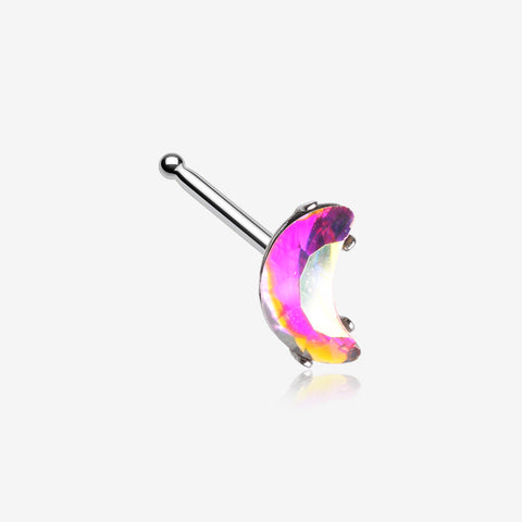 Crescent Moon Aurora Gem Sparkle Nose Stud Ring-Aurora Borealis