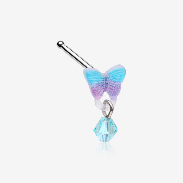 Kawaii Pop Blurple Butterfly Sparkle Dangle Nose Stud Ring-Aqua/Purple