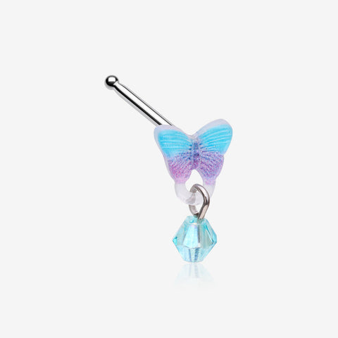 Kawaii Pop Blurple Butterfly Sparkle Dangle Nose Stud Ring-Aqua/Purple