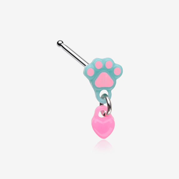 Kawaii Pop Paw Heart Dangle Nose Stud Ring-Light Blue/Pink