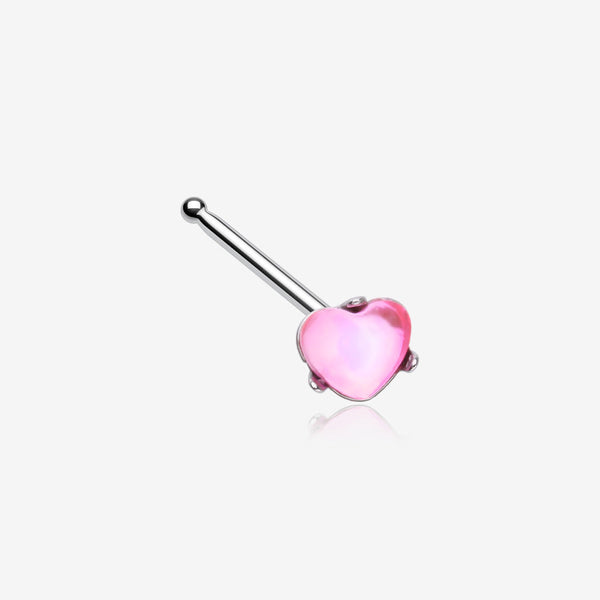 Heart Sparkle Gem Nose Stud Ring-Pink