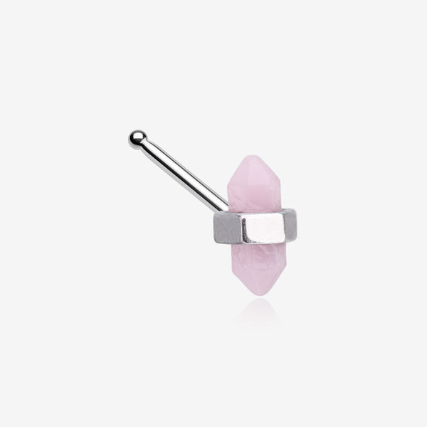 Mystic Rose Gemstone Nose Stud Ring-Pink