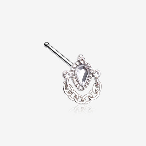 Mandala Ornate Sparkle Chain Dangle Nose Stud Ring-Clear Gem