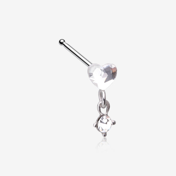 Heart Gem Sparkle Dangle Nose Stud Ring-Clear Gem