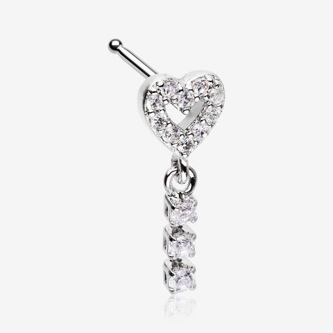 Sparkle Heart Loop Dangle Gem Drop Nose Stud Ring-Clear Gem