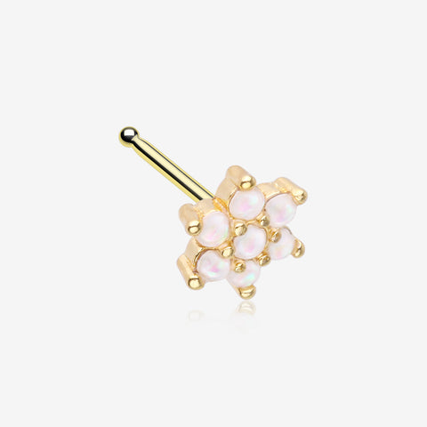 Golden Opalescent Brilliant Flower Sparkle Nose Stud Ring-White