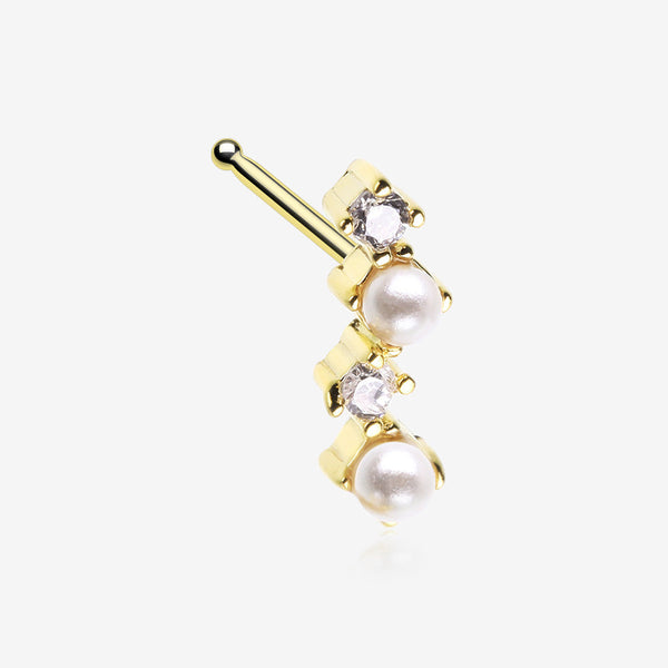 Golden Brilliant Sparkle ZigZag Pearlescent Multi-Gem Nose Stud Ring-Clear Gem