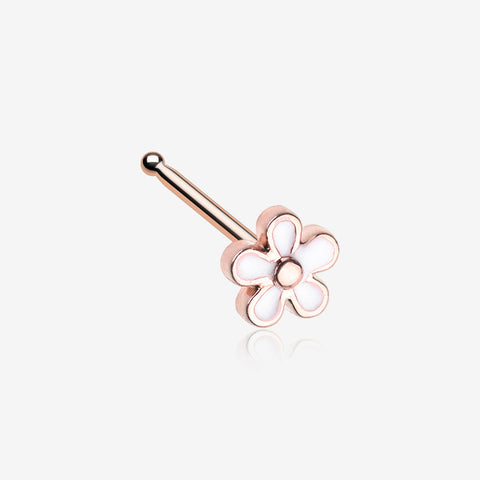 Rose Gold White Plumeria Nose Stud Ring-White