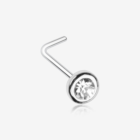 Sparkle Bezel Gem L-Shaped Nose Ring-Clear Gem