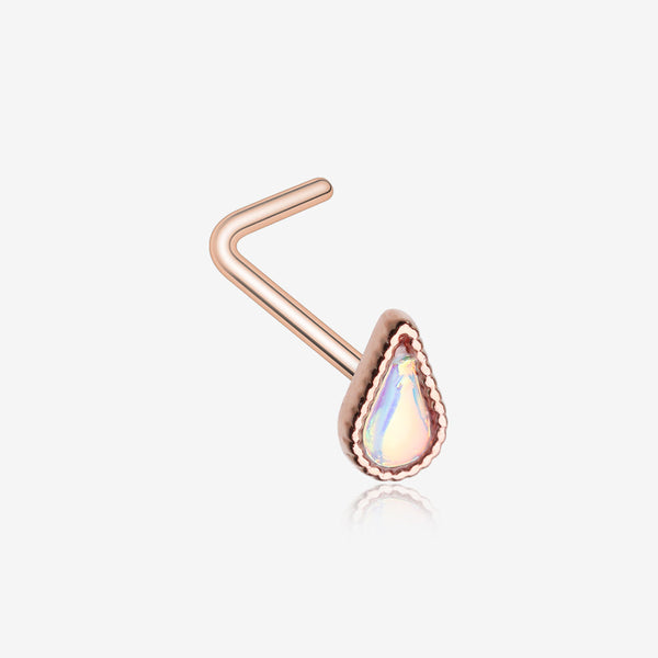 Rose Gold Iridescent Revo Teardrop Sparkle L-Shaped Nose Ring