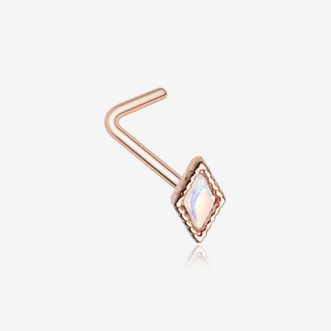 Rose Gold Iridescent Revo Diamond Sparkle L-Shaped Nose Ring