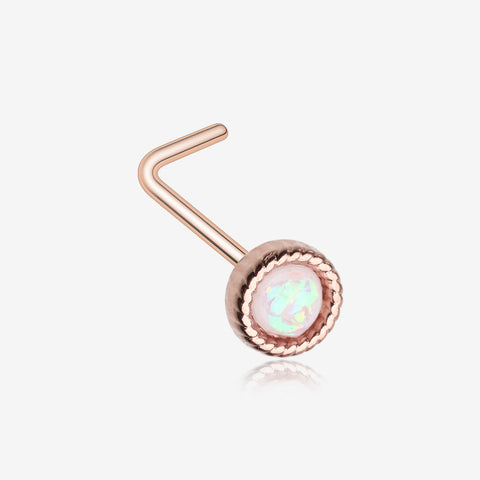 Rose Gold Opalescent Sparkle Circle L-Shaped Nose Ring-White