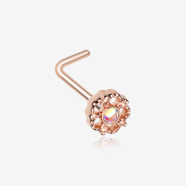 Rose Gold Zen Flower Iridescent Revo Sparkle L-Shaped Nose Ring