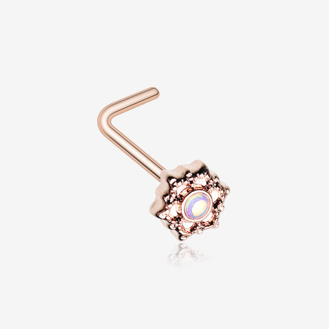 Rose Gold Mandala Lotus Iridescent Revo Sparkle L-Shaped Nose Ring